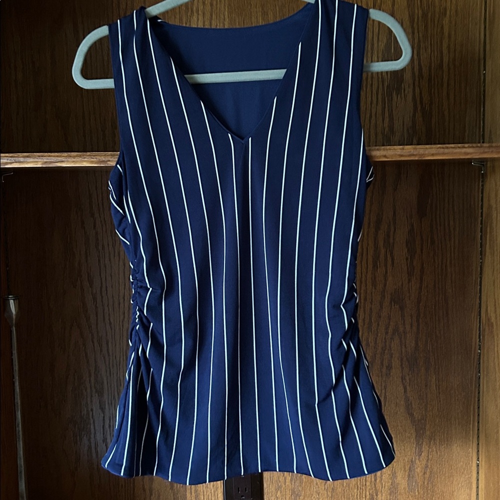 WHBM S Tank Top Reversible Sleeveless Striped Print Navy White NWOT